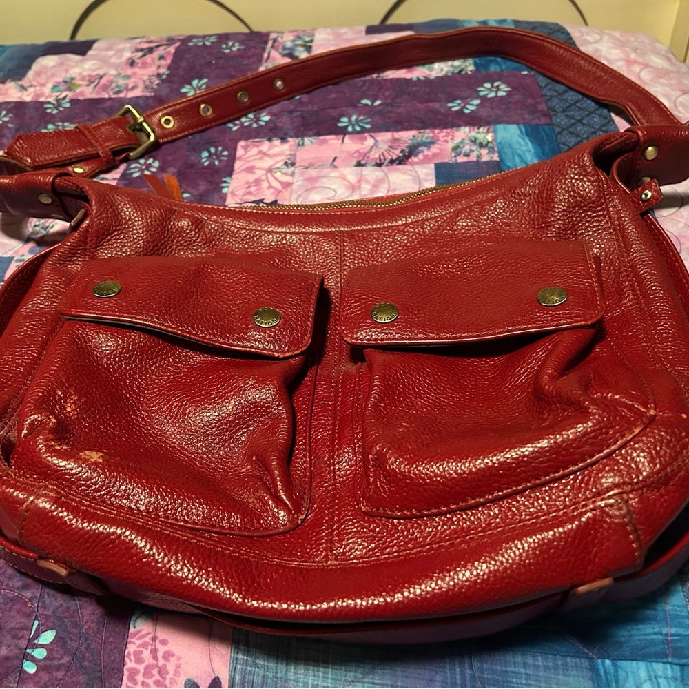 Not Rational Red Leather Shoulder Bag